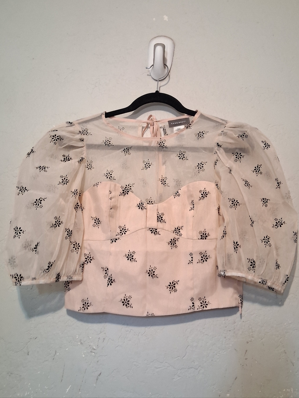 Y2k Retro Puff Sleeve Floral Velvet‎ Burnout Sweethear Top Blouse SzS Pink - Picture 15 of 15